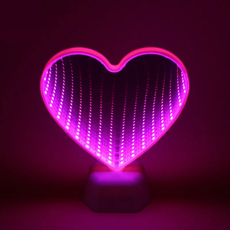 3D LED Tunnel Night Light Novelty Christmas Tree Star Love Heart Mirror