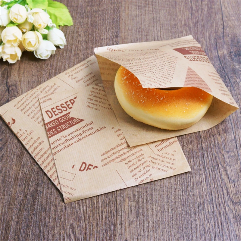100pcs 12x12cm Food Oilproof Paper Bag Sandwich Donut Bread Bag Kraft Food Package Bakery Pastry Utensil
