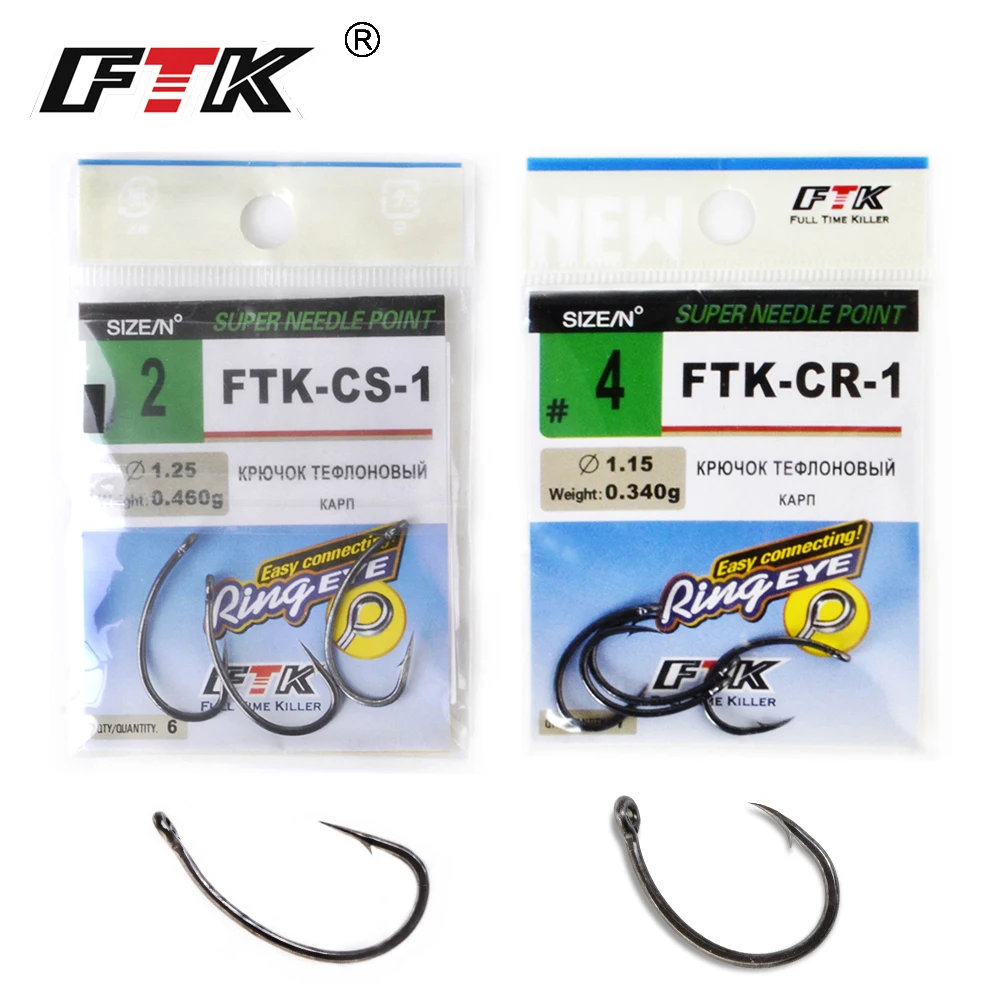

FTK Fishing Hooks Jig Head 6-9pcs 2-8# CR-1 and CS-1 High Carbon Steel Barbed Carp Fishing Single Hook Set With Eyes Pesca