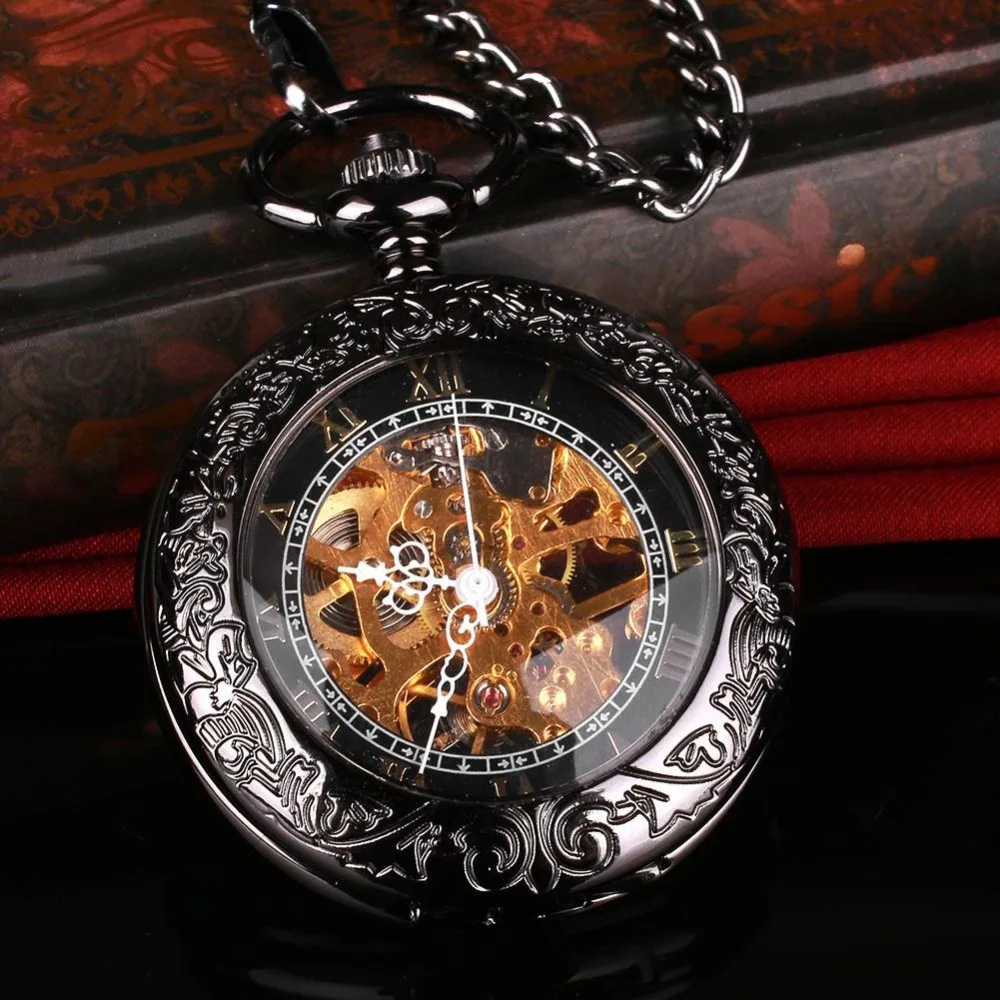 

Skeleton Transparent Mechanical Copper Open Face Fob Pendant Pocket Watch Gift Relogio Montre Horloge Relojes