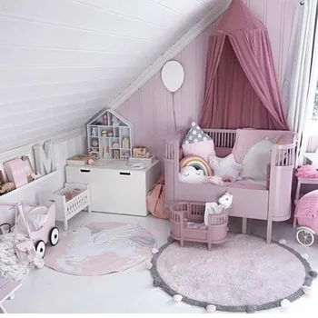 

Scandinavian Cotton Kids Childrens Baby Toddler Play Crawling Game Floor Rug With Pompoms Carpet Play Mat Nursery Rug Decor