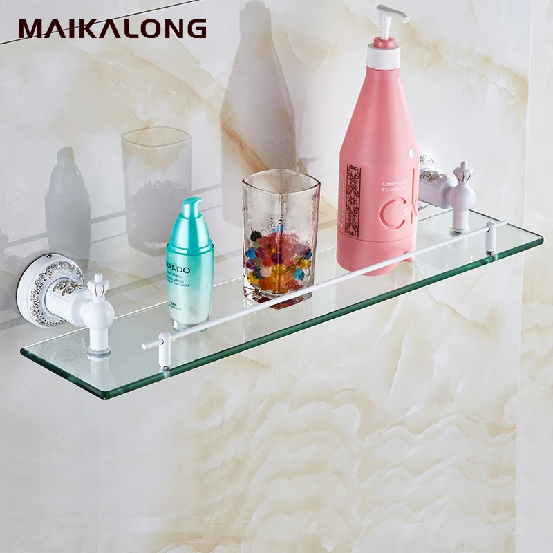 white painting baked with gold pattern glass shelf Single Glass Shelf