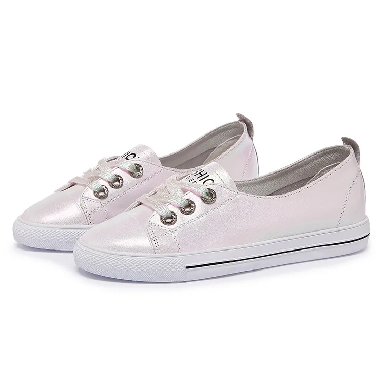 

Zhenwei Pearlescent Mirage Cowhide Genius Leather Shoes Summer Tight Recreational Round-Headed ShoesSmall White Sneakers Shoes