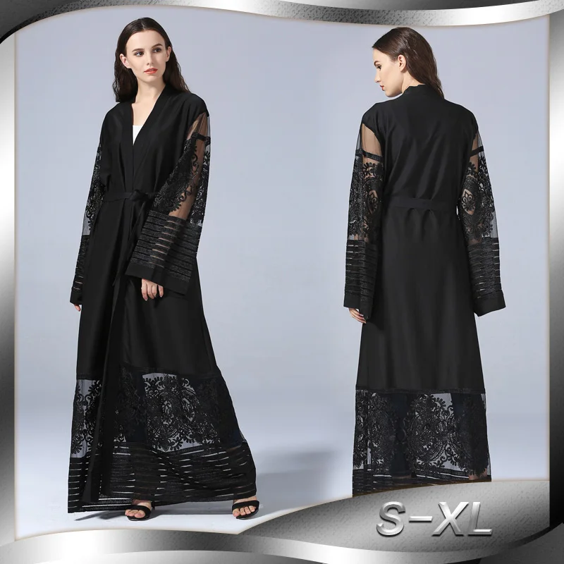 Элегантное мусульманское платье Abaya кружевной кардиган туника Тобе Бурка