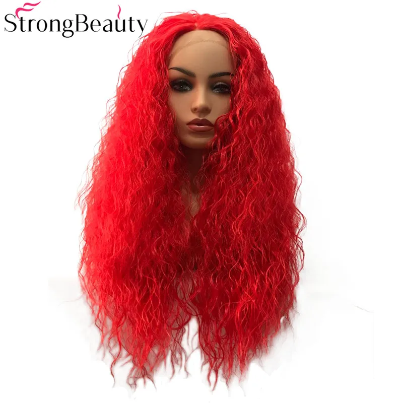 Сильные красивые синтетические парики на кружеве красные длинные волнистые волосы термостойкие волокна парик