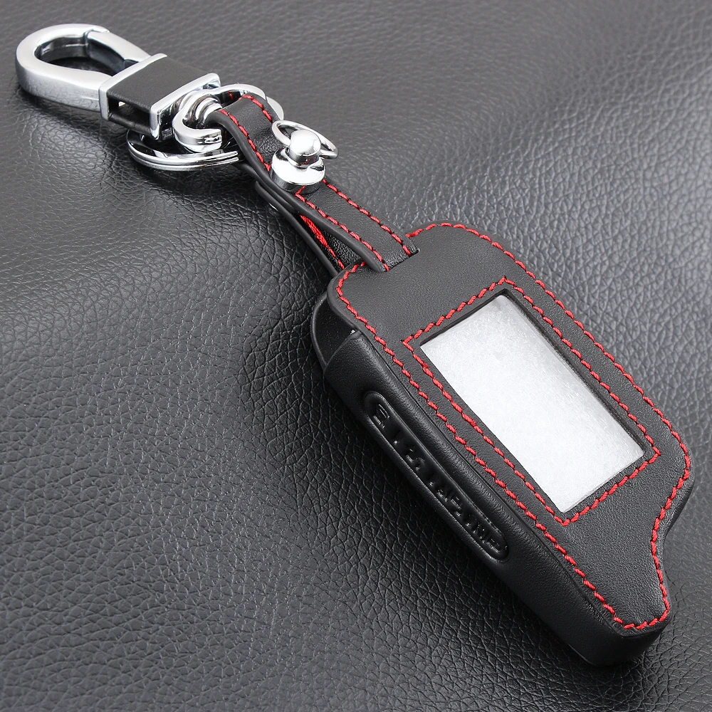 

VCiiC 4 Buttons Leather Key Cover Case X5 For Russian Version Vehicle Security Two Way Car Alarm System For TOMAHAWK X5 Keychain