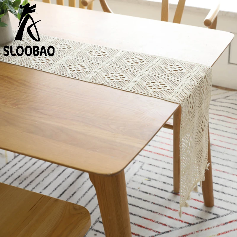

European style retro table flag lace hand-crocheted hollow polyester-cotton tassel lace table runner mattress tablecloth side