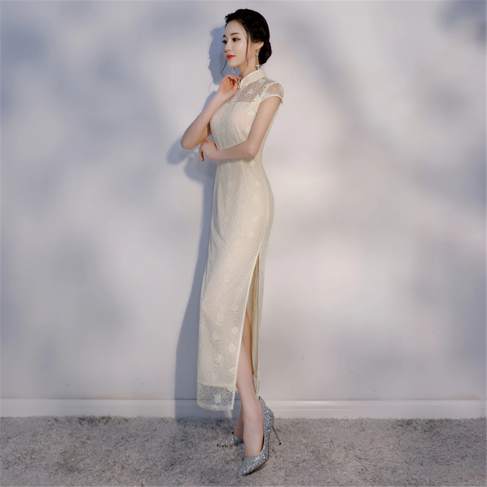 Шанхай история китайское традиционное платье короткий рукав кружево Cheongsam долго Qipao Oriental платье для женщин