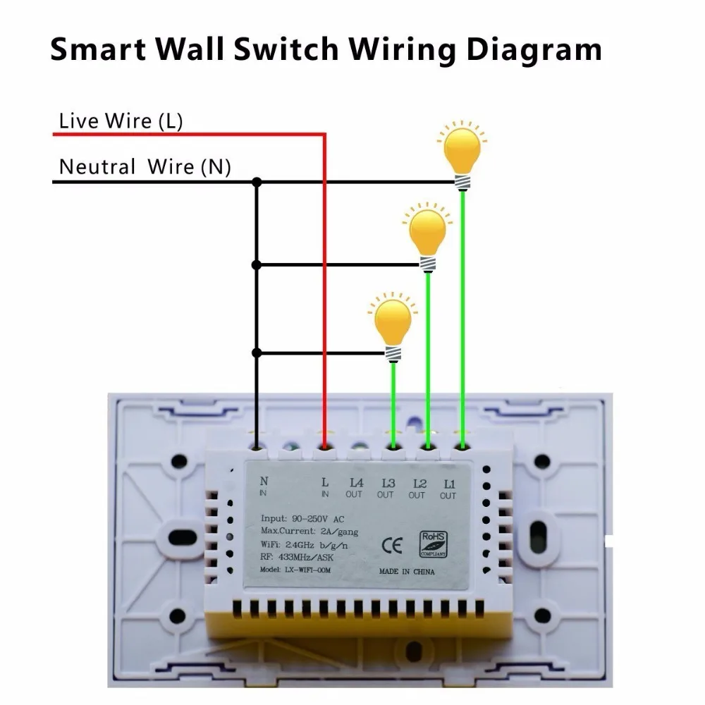 Work with Amazon Alexa Smart Wi Fi Switch Glass Panel 1gang 2gang 3gang US Touch Light wall Switch 90~250V Ewelink App control-in Smart Home Control from ...