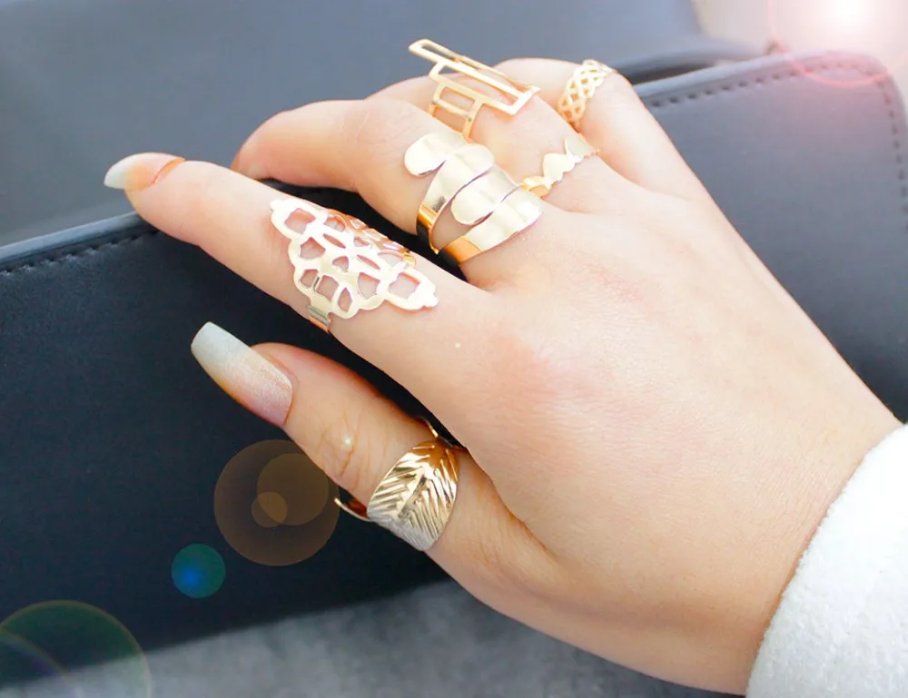 Zinc Alloy Metal Gold Plated With Pattern Rings Set (6 Pieces)