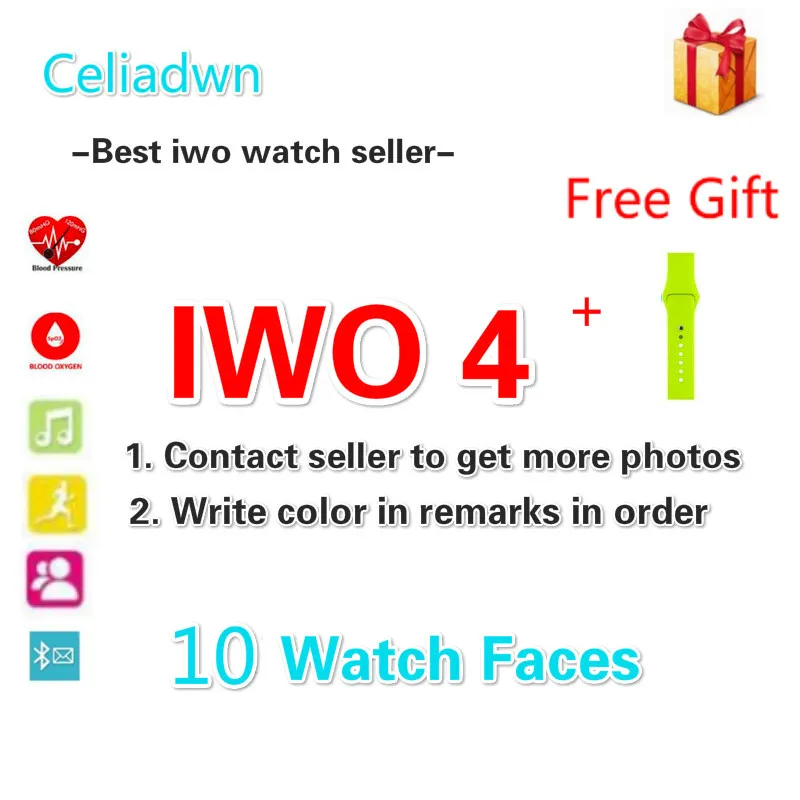

Celiadwn IWO 4 Bluetooth Smart Watch 10 Clock Faces 1:1 42mm Aluminum Case Heart Rate Monitor Blood Pressure for iOS Android