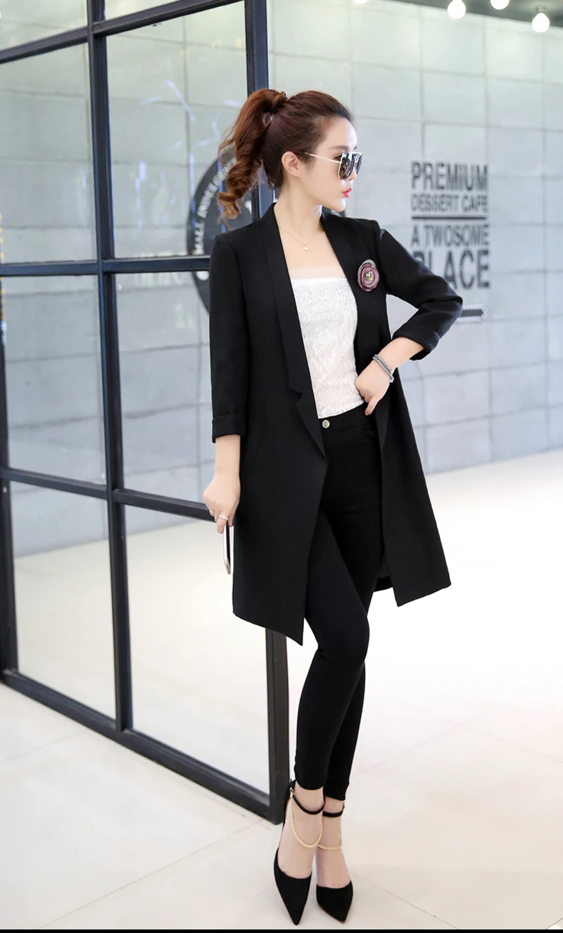 Плюс Размеры Длинный блейзер корейский Feminino офисные одежда из хлопка и льна Для женщин Пиджаки и жакеты Marynarka Damas Дамы Blazer J0017E