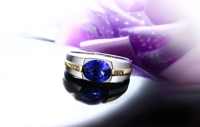 1.85ct AAA мигающий синий Танзанит бриллиант мужское обручальное кольцо 14k золото|gold