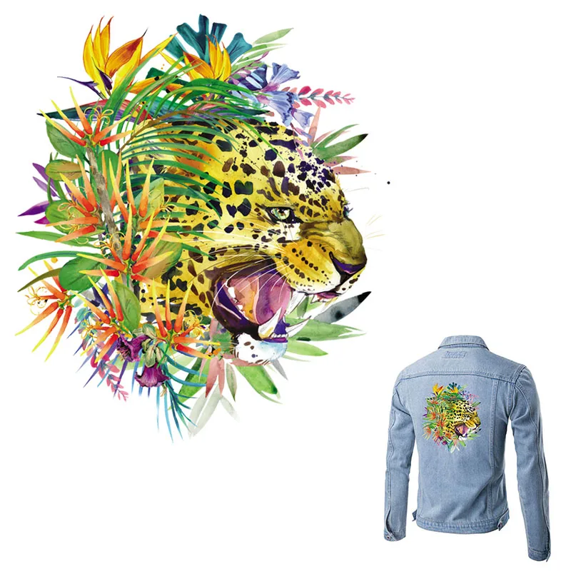 

Flower Angry Tiger Clothes Appliques Animal Heat Transfers Quality Badges Fashion Patches Washable Ironing Sticker For Jeans