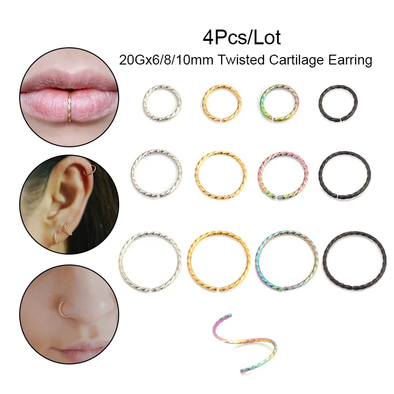 Sellsets 4 шт. витое кольцо для пирсинга орбитальная ладья Snug Daith раковины Lobe Tragus Helix серьги, Надеваемые На ушной хрящ Перегородка носа губы кольцо