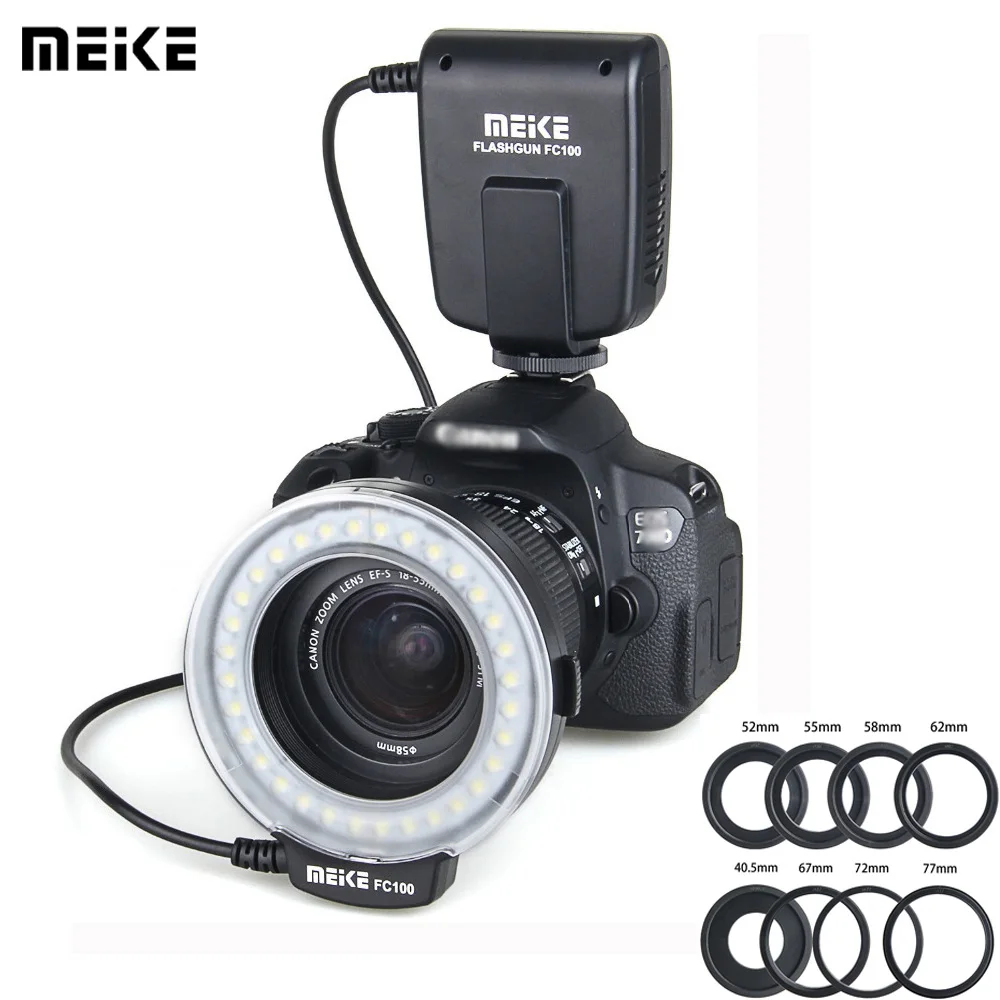 Светодиодная Кольцевая вспышка Meike FC 100 для Nikon D200 D3100 Canon EOS 70D 60D T4i T3i 6D DSLR|flash light for canon|ring flash lightmeike fc-100 |