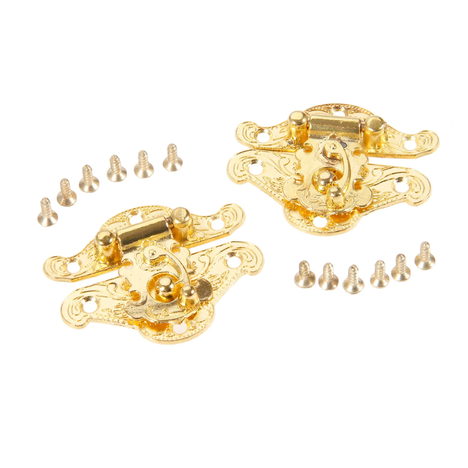 DRELD 2Pcs Antique Gold Box Latch Hasps Lock Catch Latches Furniture Hardware for Jewelry Box