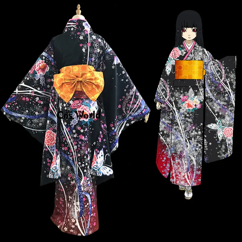 Кимоно Jigoku Shoujo Enma Ai юката платье горничной наряд Униформа аниме косплей