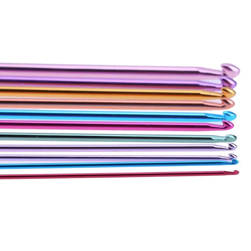 11 шт., разноцветный алюминиевый набор крючков для вязания крючком, одинарная пряжа, свитер, плетение, рукоделие, спицы для вязания, крючок для вязания, 2-8 мм