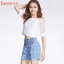 Женские джинсовые винтажные шорты в европейском стиле с высокой талией, джинсы с отворотами, шорты, уличная одежда, сексуальные шорты для лета, весны, осени, A463