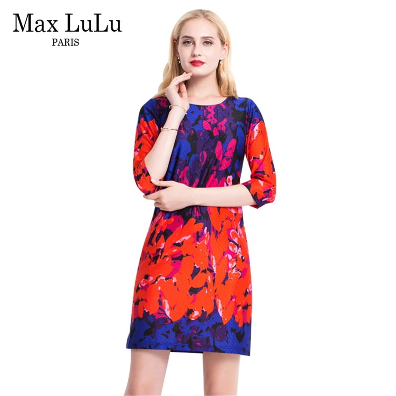 Max LuLu Vintage Brand Clothing Red Floral Women's Party Dresses Knee-length Ladies Fashion Elegant Dress Woman Big Size A-Line