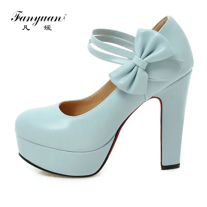 

Fanyuan Chengdu Best Price Round Toe Mujer Zapatos Solid Office Ladies Shoes Sweet Butterfly-Knot Women's Mary Janes high pumps
