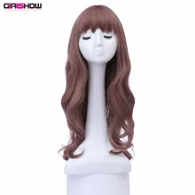 Парик для девочек 2" длинный волнистый синтетический парик с чоппи Банг Черный Темно-коричневый карамельный цвет стиль# GS-2088, 270/шт