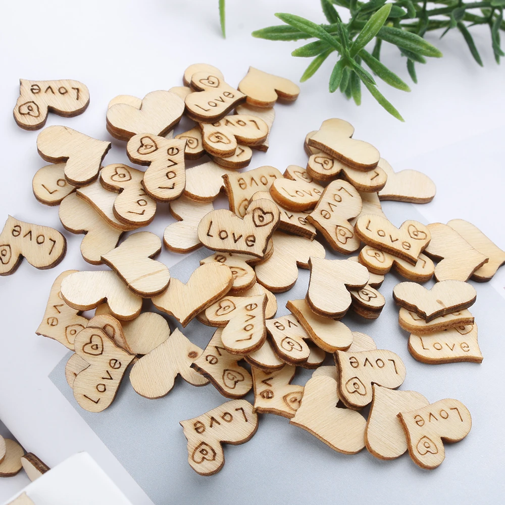 

100Pcs Mixed Love Heart Shape Rustic Wooden Button Wedding Table Scatter Card Making Embellishment DIY Hand Crafts Supplies