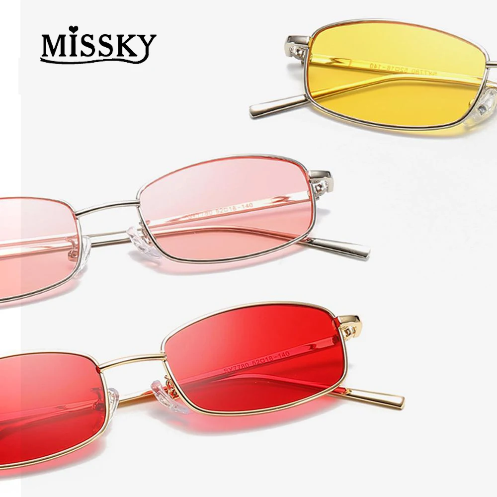 MISSKY Unisex Retro Small Frame UV400 Square Sunglasses Outdoor Glasses Brand Designed Colorful Mental Eyewear SAN0