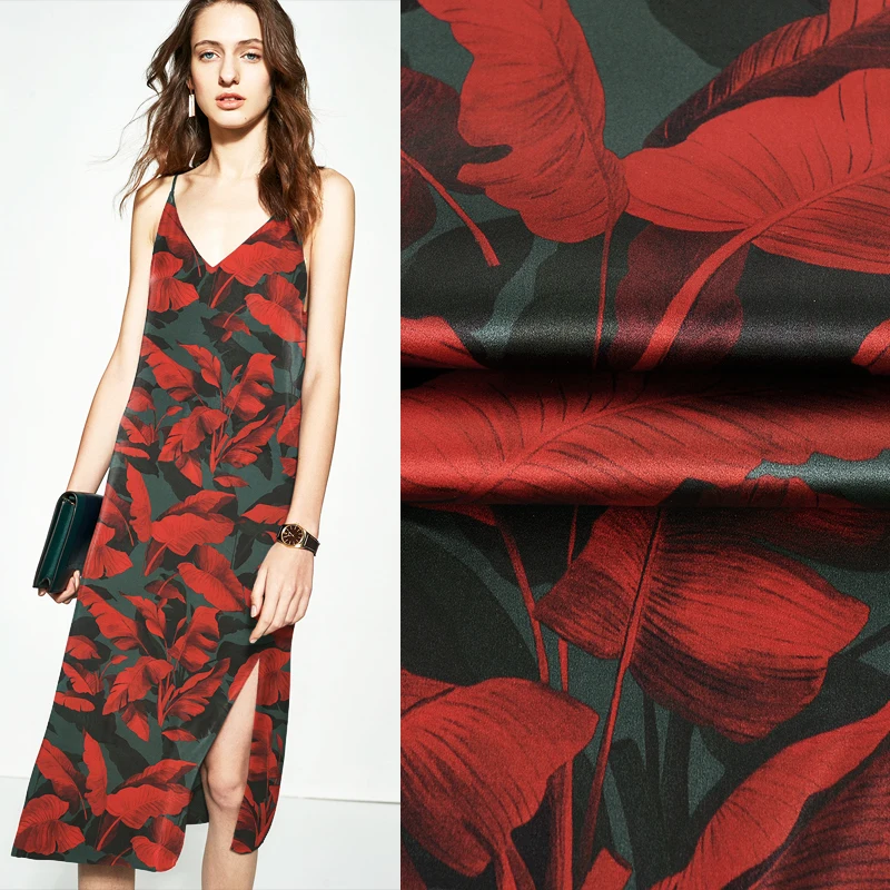 118 CM Breed 19 MM Rode Banaan Bladeren Print Stretch Zijde Satijn Stof Goed voor Zomer Jurk Rok Shirt Broek JH125 118 CM Breed 19 MM Rode Banaan Bladeren Print Stretch Zijde Satijn Stof Goed voor Zomer Jurk Rok Shirt Broek JH125