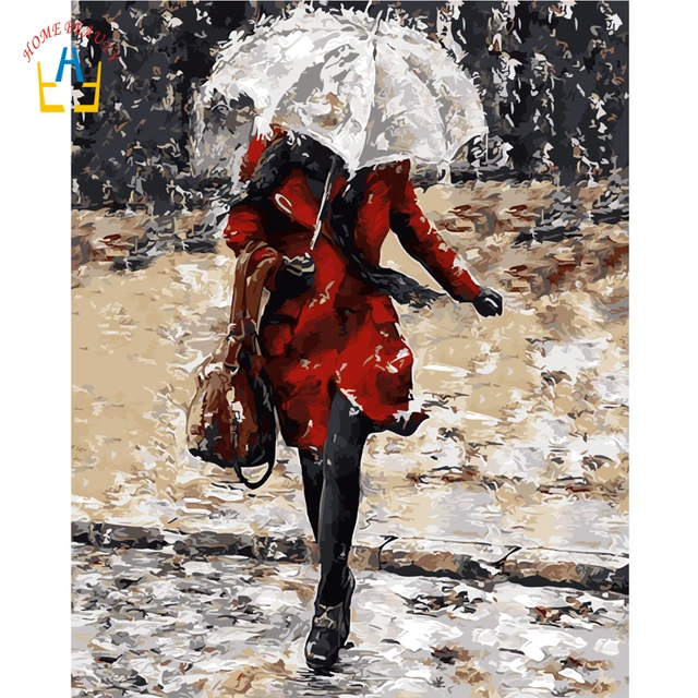 Peinture à l'huile Par Numéros Parapluie Sous La Pluie