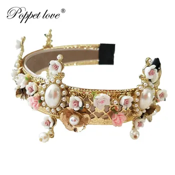 

Europe Baroque Royal Headband Cross Wind Crown Vintage Metal Flower tiara Bridal religion Accessories