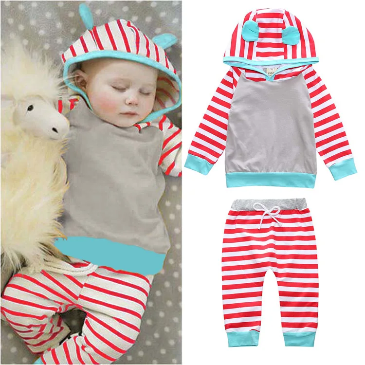 2018 милый костюм для малышей Одежда новорожденных Одноцветный полосатый