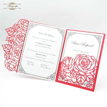 

Anniversary and wedding festival laser cut pocket tri-folding invitation card envelope