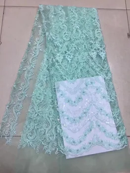 

African sequins tulle lace Hot new for aqua Color guipure sequence cord lace fabric with beaded for Nigerian wedding dresses