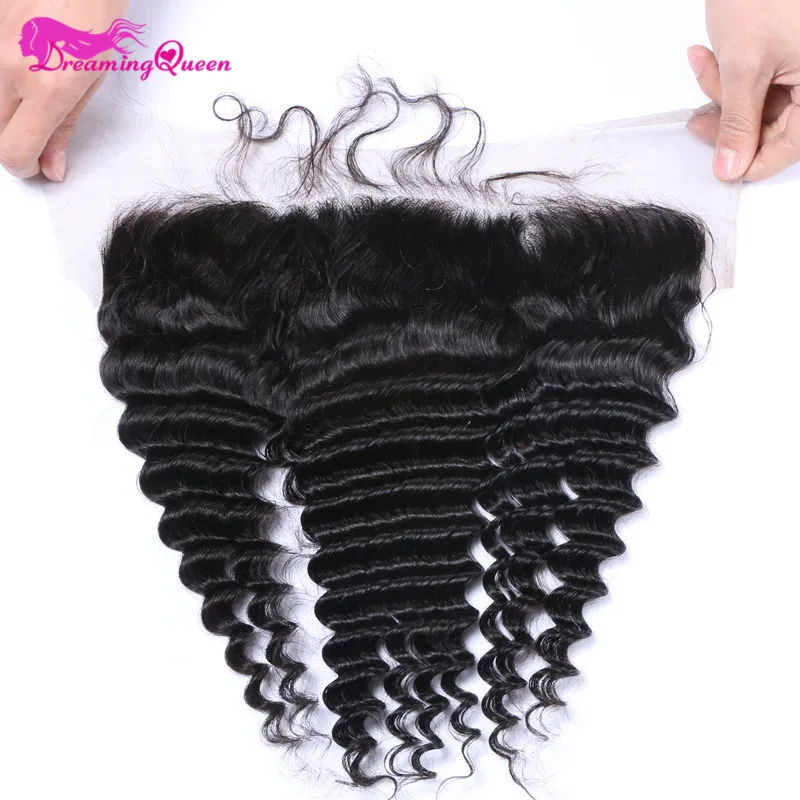 Dreaming Queen font b Hair b font Pre Plucked Deep Wave Lace Frontal Closure 13x4 Peruvian
