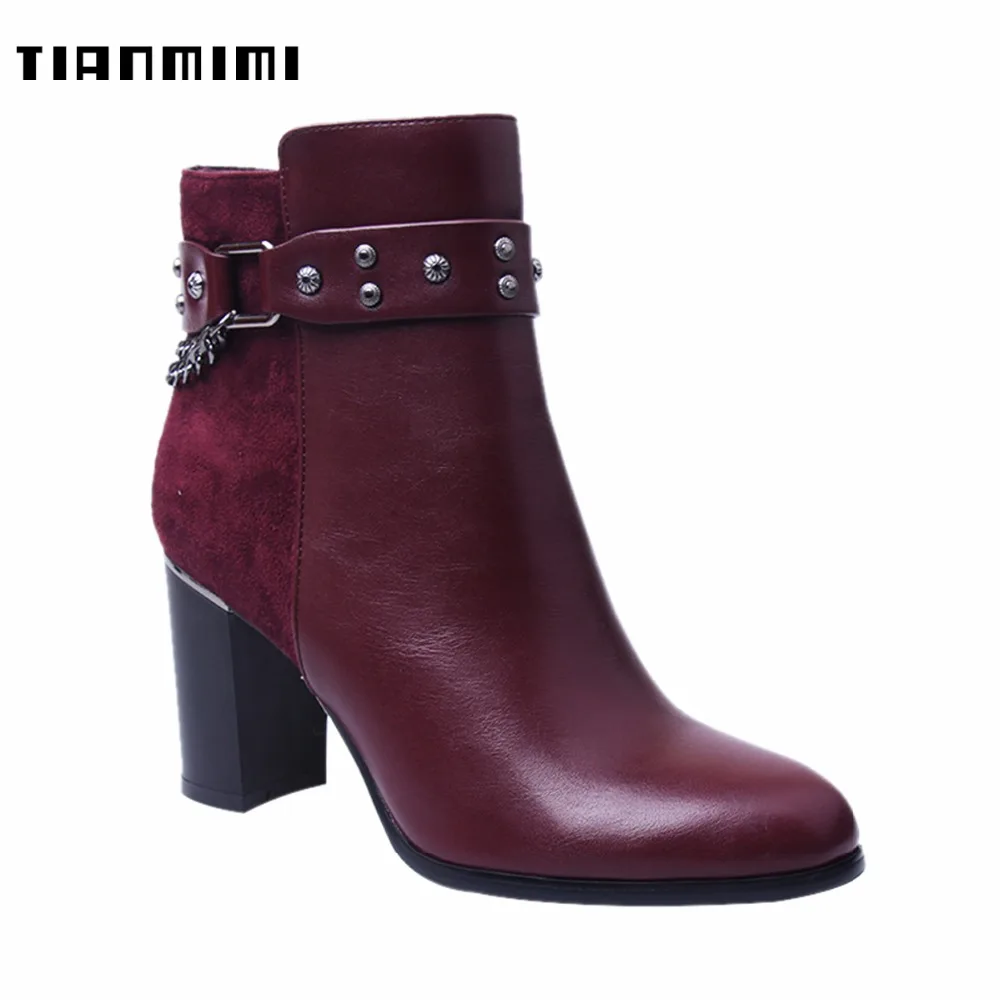 TIANMIMI2018 New Fashion Sexy Women's Ankle Boots Zipper High Heels Chains Platform Women Autumn Winter Botines Negros Mujer Women's Shoes
