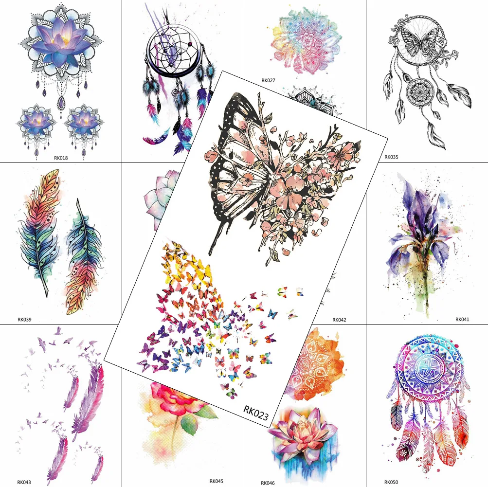 

Watercolor Fake Temporary Tattoos Dreamcatcher Sticker Flower Butterfly Waterproof Tattoo For Women Kids Arm Tatoos Body Art