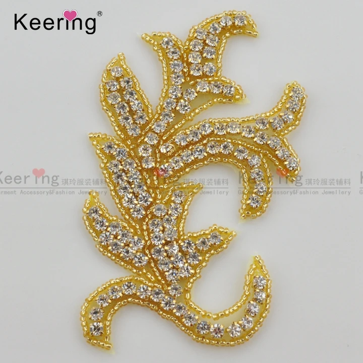 

(5 pieces)Gold blade Handmade Rhinestone applique costumes dress DIY hand accessories WRA-857