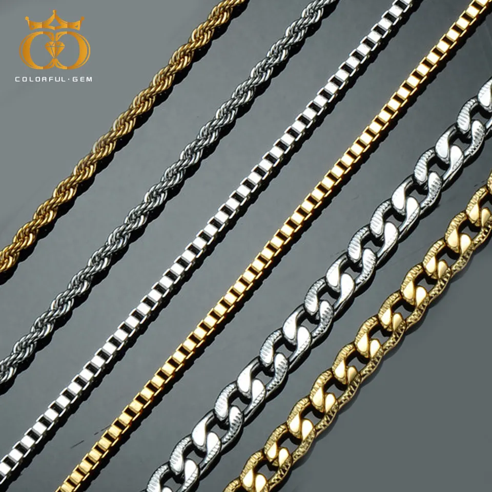 

Men's Hip Hop Rapper's Chain 18" 20" 24" 30" Gold Silver Color Stainless steel Cuban/Rope/Box Link Necklace Jewelry For Women