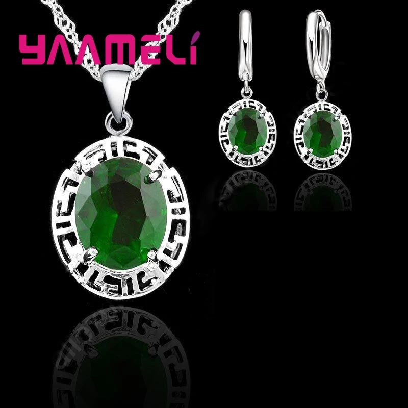 

Vintage Hollowed Pendant Necklace Earrings for Women 925 Sterling Silver Afrian Crystal Stones Charms Jewelry Gift Sets