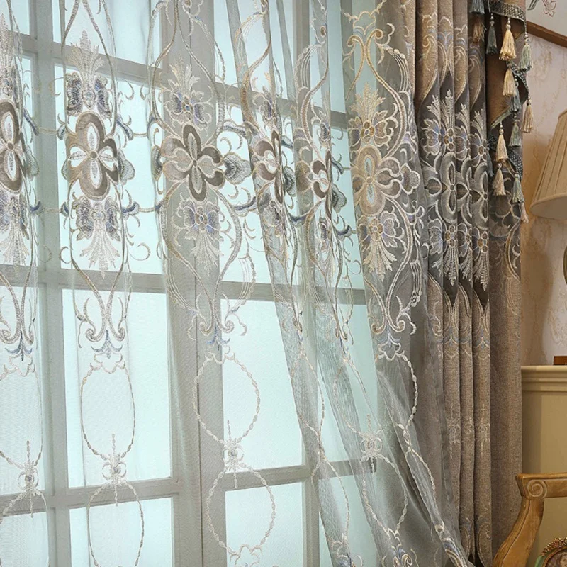 Выполненные на заказ Роскошные балдахин шторы ткань для гостиной спальни цветы вышитые шторы оконные шторы тюлевые