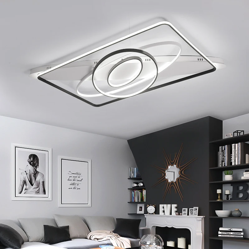 

Rectangle Modern Led Ceiling Lights Remote Controller Living Room White+Black Color 90-265V Square Dimmable Ceiling Lamp Fixture