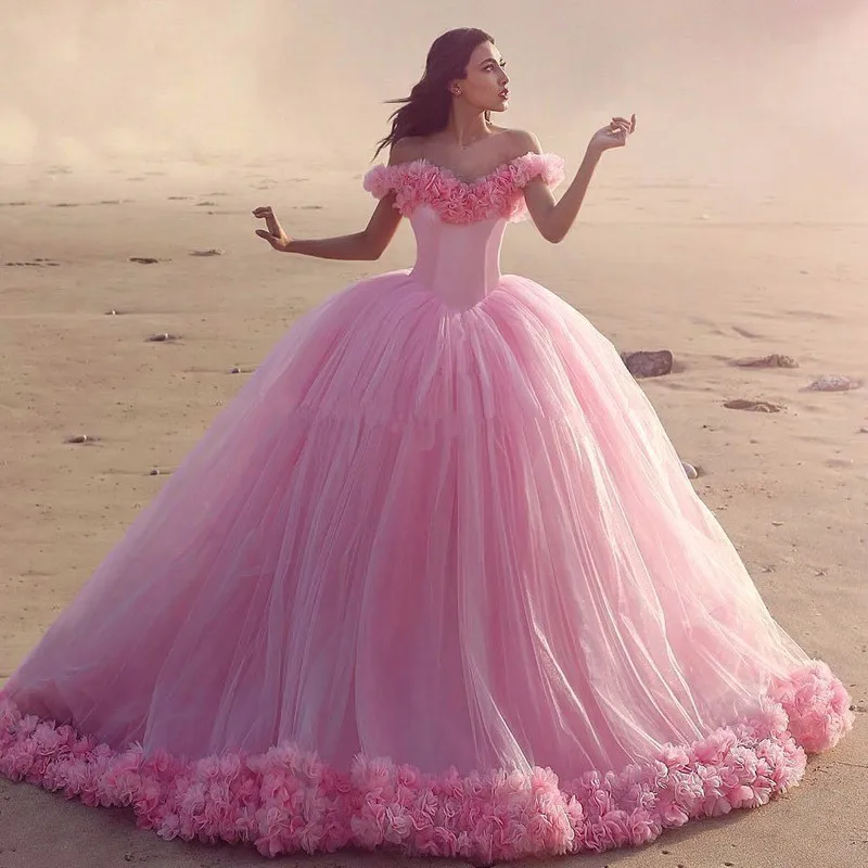 2016 Puffy Pink Quinceanera Dresses Princess Cinderella Formal Long