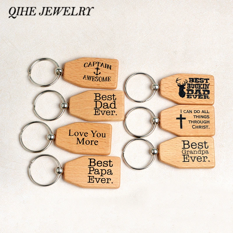 

"best dad papa grandpa buckin dad ever;I can do all things through christ;captain awesome"Wood Keychain Key tag Gift for dad man