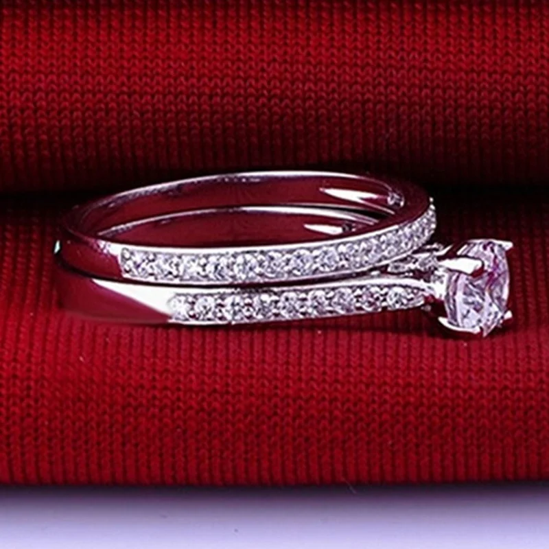 2 шт., Свадебный комплект, кольца для женщин, для девочек, серебро, 4 коготь, полный кристалл, циркон, пара пальцев, Обручальная Праздничная бижутерия с кольцами, размер 6-10