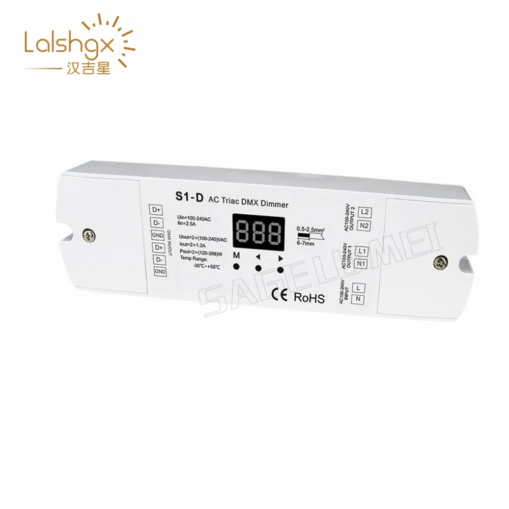 AC100V-240 V 288W 2 канала 2CH Triac DMX светодиодный диммер, двухканальный выход кремния DMX512 светодиодный контроллер цифровой дисплей S1-D
