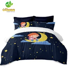 Dark Blue Cartoon Bedding Set Little Prince Moon Stars Duvet Cover Set Kids Cartoon Bedding Cover Pillowcase Home Decor D35 dark prince