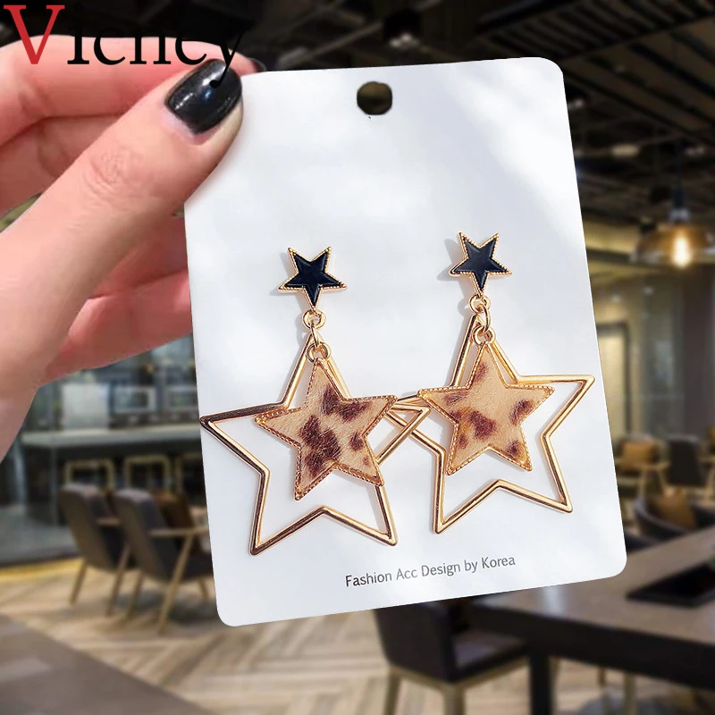 Vicney Leopard star Кольцо Серьги 2018 геометрические серьги для женщин висячие