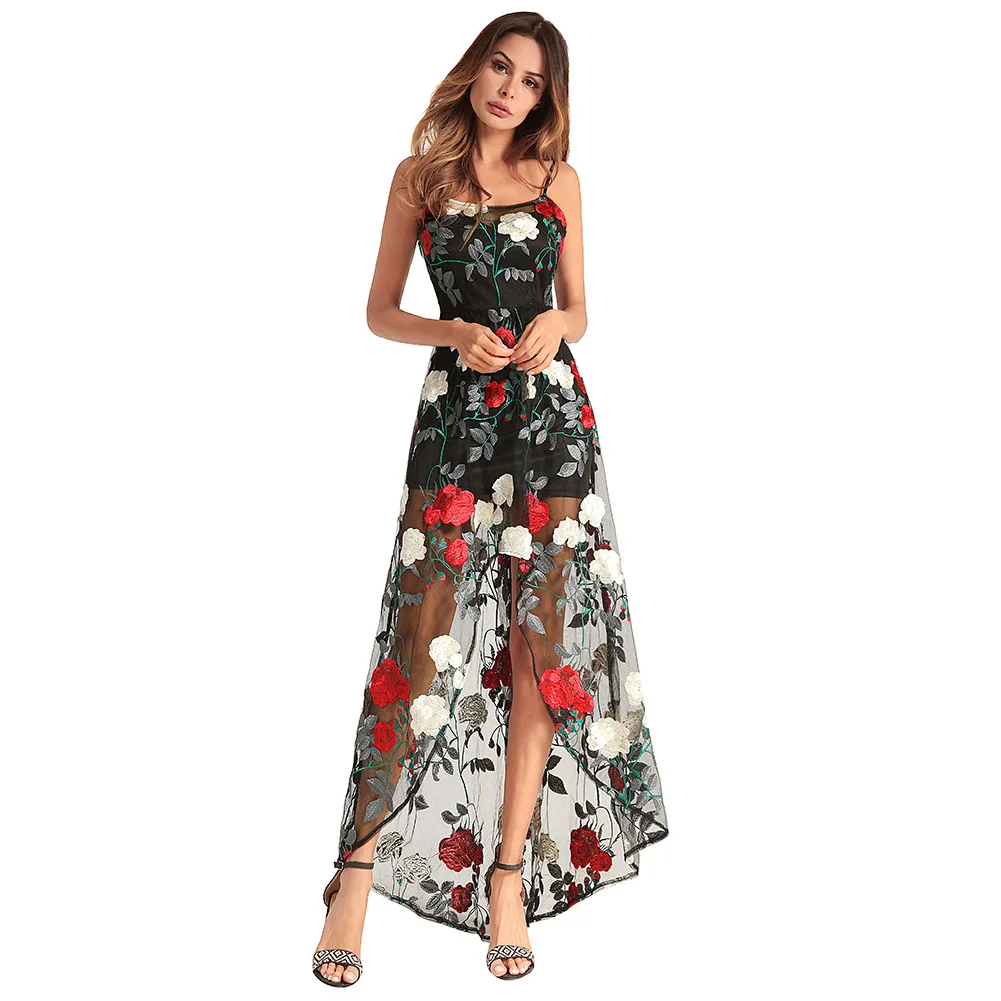 2018 Summer New Gauze Embroidered Irregular Long Beach show Condole